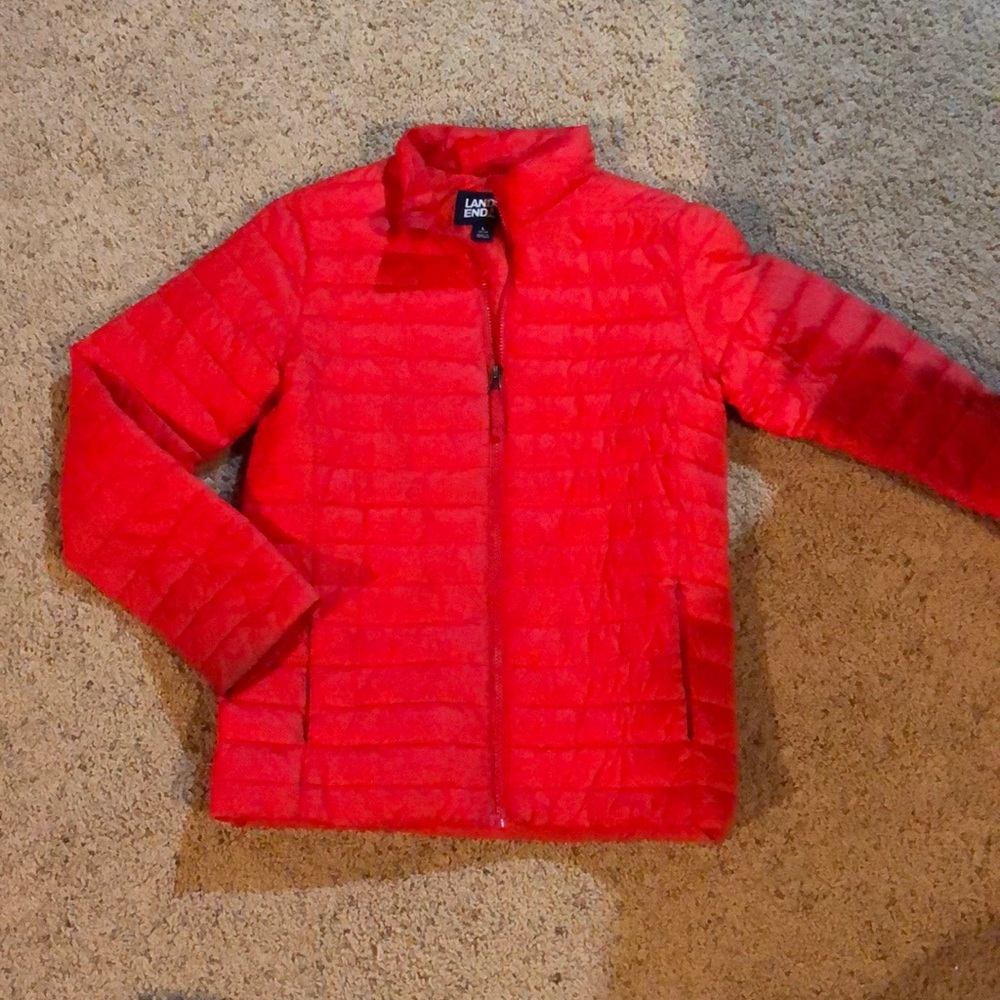 Lands End kids puffer jacket size large 14-16 red or tomato